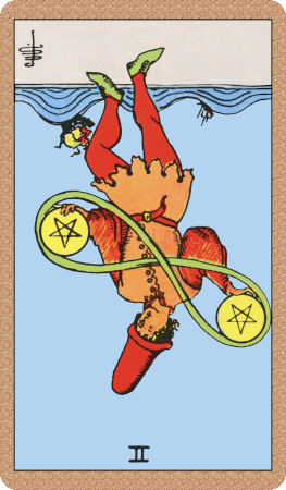 Two of Pentacles Tarot Card Reversed